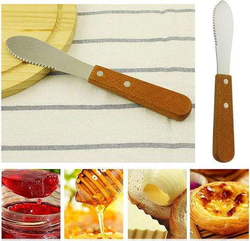 RTXANFYZ (4 Pack) Stainless Steel Butter Spreader Butter Knife Spreader with Wood Handle for Butter, Cheese, Cream
