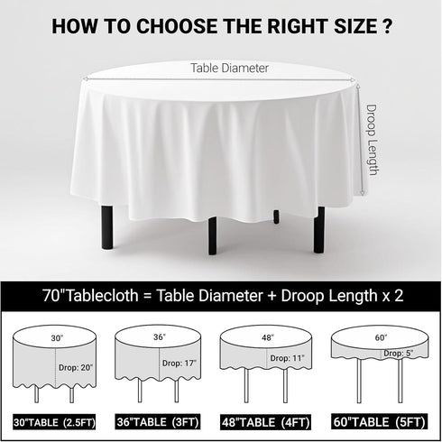 70 Inch MRJ Round White Tablecloth Stain and Wrinkle Resistant Washable Polyester Table Cloth for Restaurant Hotel