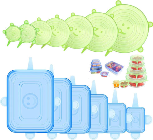 Silicone Stretch Lids, 12 Pcs BPA-free Silicone Bowl Covers, Reusable for Cups, Bowls, Flexible Fit 2.8” - 8.2”, Green