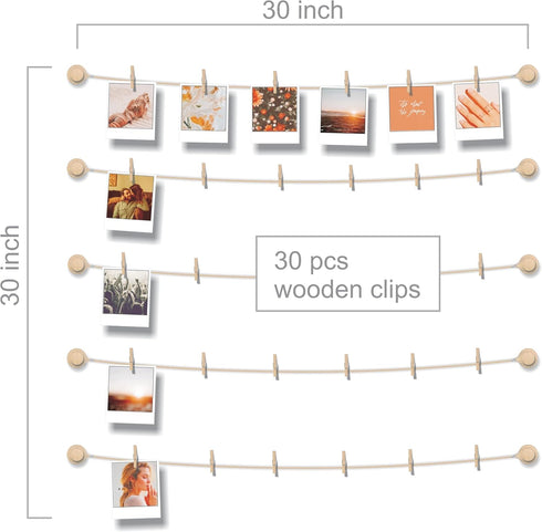 BIZYAC Hanging Photo Display Room Wall Decor - Sculptural Picture Frames Collage with 30 Clips