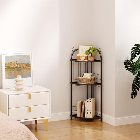 3 Corner Bathroom Shelf Metal Short Corner Stand Shelf Black Small Bathroom Storage Corner Shelf Unit for Toilet Shower