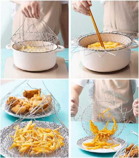 WAFJAMF Deep Fry Basket - 304 Stainless Steel Multi-Function Foldable Chef Cooking Strainer