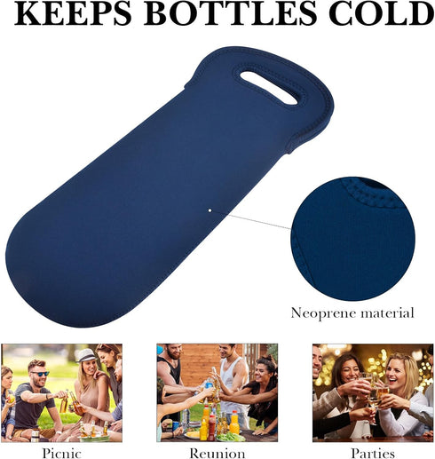 Wine Travel Carrier & Cooler Bag, Insulated Neoprene Hand Bag for Water, Drinks, Beer Bottle, Picnic Tote with Secure