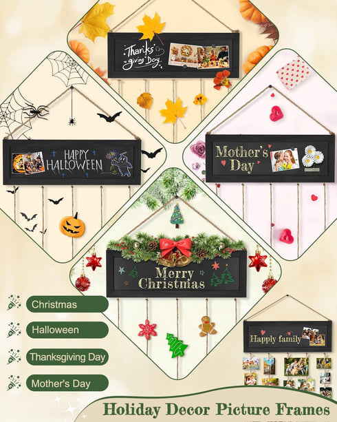 Bikoney Collage Picture Frames Wall Decor, Rustic Photo Hanging Display Board with Blackboard and 30 Clips for Home