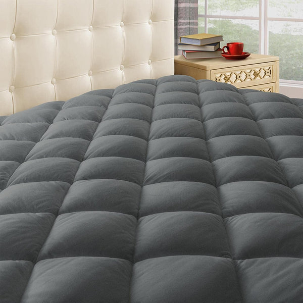 King Taupiri Quilted Mattress Pad Cover, Dark Gray, Cooling Soft Pillowtop, Deep Pocket (8"-21")