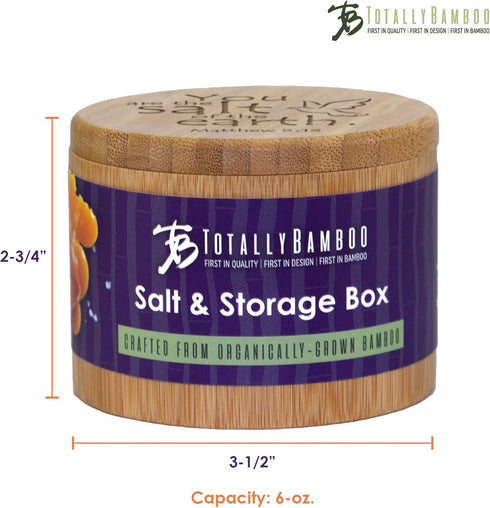 Totally Bamboo Salt Cellar with Magnetic Swivel Lid, 6 Ounce Capacity, Engraved Matthew 5:13