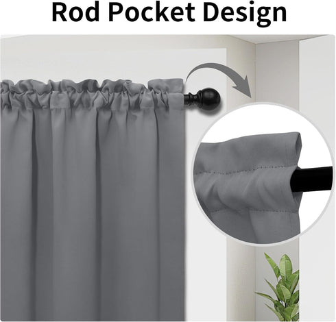 Easy-Going Blackout Door Curtains, Rod Pocket Privacy Light Filtering Sidelight Curtains French Door Curtains with Tieback, 1 Panel, 25x40 inch, Gray