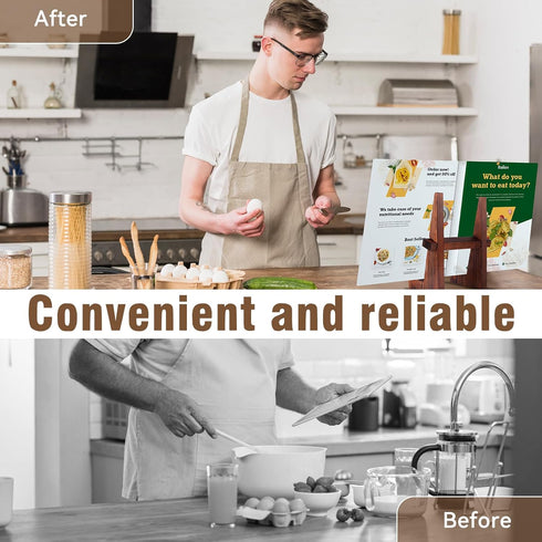 Cookbook Stand for Kitchen - 8.8 Inch Wooden Holder for Kitchen Counter, Multifunctional Rustic Brown Recipe Book Stand.