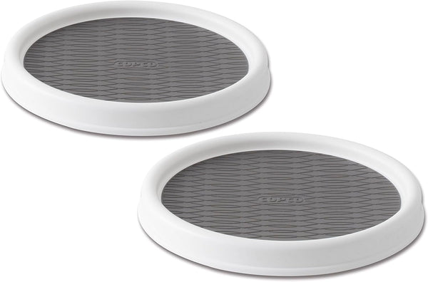 Copco 9 Inch Non Skid Pantry Cabinet Lazy Susan Turntable, Set of 2, White and Gray