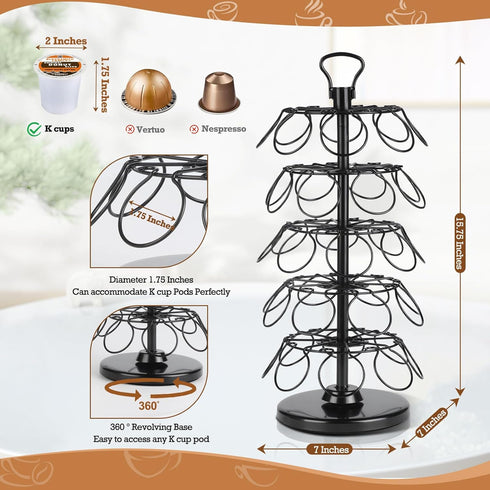 K Cup Holders, K Cup Carousel, Coffee Pods Storage Organizer Stand (Black, 40 Pods Capacity K/D Design)