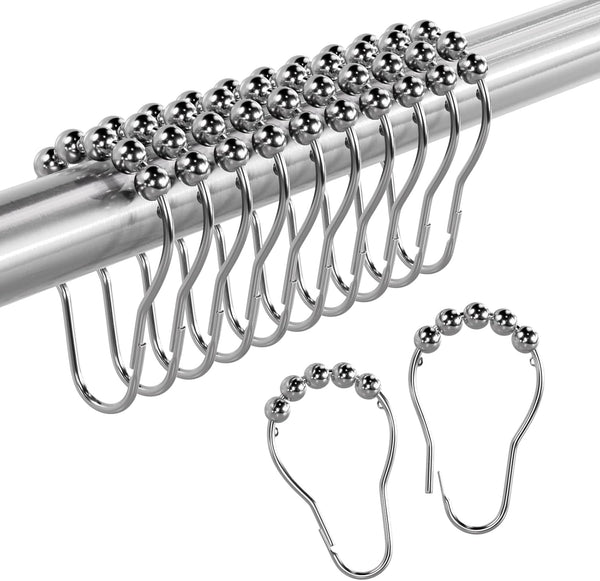 Amazer Shower Curtain Rings - Rust-Resistant Metal Shower Hooks for Bathroom Shower Rod, Set of 12, Chrome