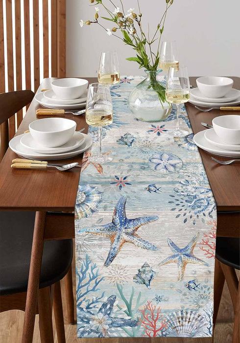 Lsrtoss 90 Inches Summer 13" 90" Coastal Starfish Table Runner Long Farmhouse Dress Scarves, Nautical Beach Coral