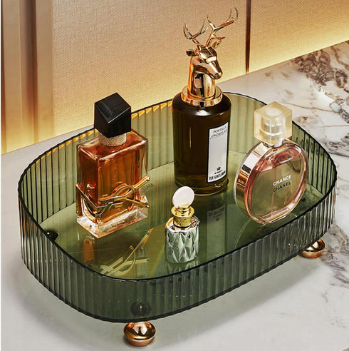 Dark Green Makeup Perfume Organizer, Decorative Bathroom Vanity Tray, Countertop Organizer Tray for Cosmetics