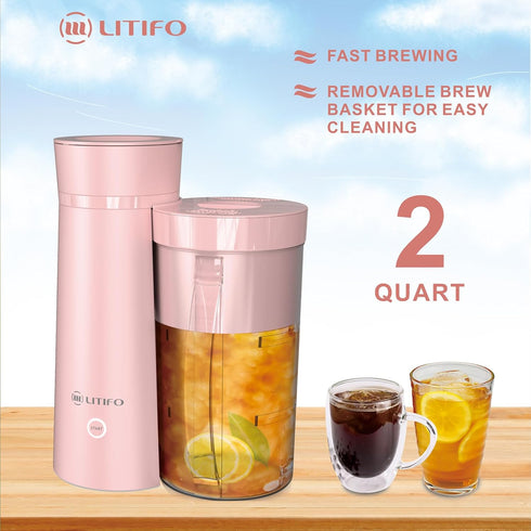 2-quart LITIFO Iced Tea Maker and Iced Coffee Maker Brewing System with Pitcher, Perfect For Fruit Infused Tea