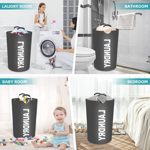 StorageRight 115L Large Laundry Basket, Collapsible Waterproof Hamper with Foam Protected Aluminum Handles (Grey)