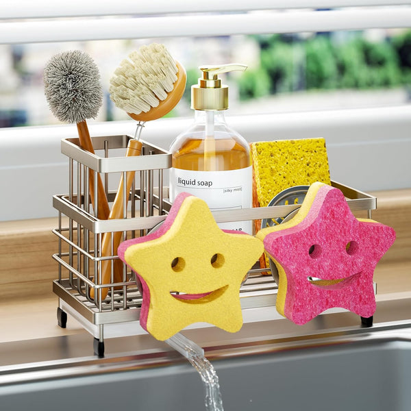 HapiRm Sink Caddy Sponge Holder - Self-draining Kitchen Sink Organizer with Smiley