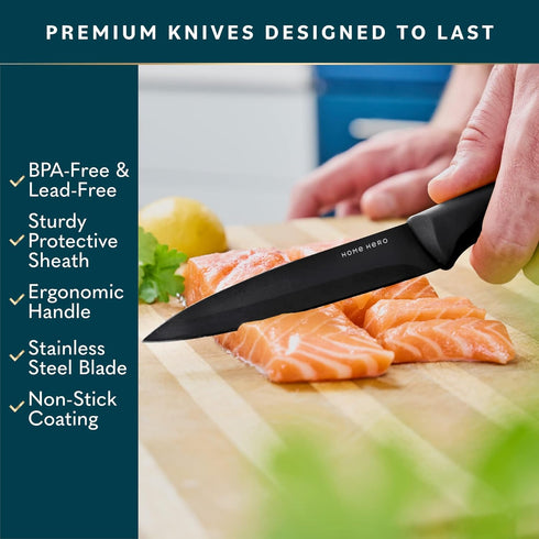 Home Hero 11 Pcs Kitchen Knife Set - High Carbon Stainless Steel Knife Block Set with Sharpener and Ergonomic Handles