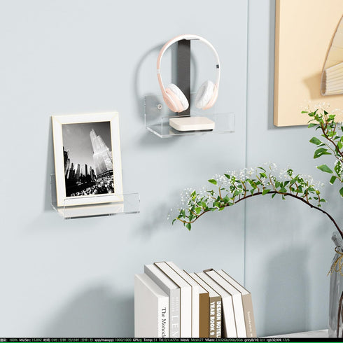 5'' 2 Pack, 5 Inch Clear Acrylic Wall Shelf Small Wall Shelves Display for Small Space