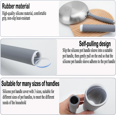 3PCS Pot Handle Heat Insulation Silicone Cover, Hot Handle Holder for Pots and Pans, Self-retracting Sleeve for Spatulas