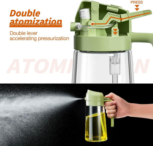 Premium 2-in-1 Oil Sprayer & Dispenser Bottle for Kitchen, 600ml Glass Olive Oil Mister (Green)