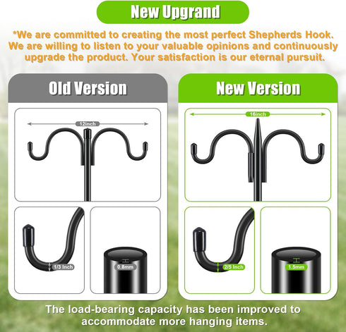 92 Inch 1 Pack 3/4 Inch Hummingbird Gtongoko Double Shepherds Hook Bird Feeder Pole Thick Heavy Duty Garden Hooks