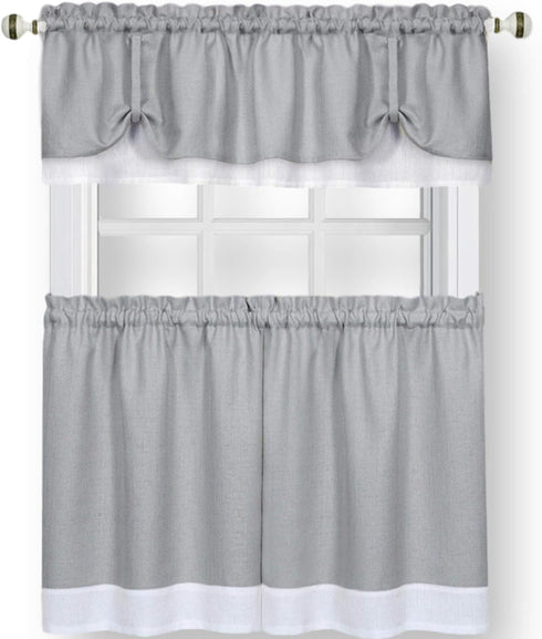 Darcy (Grey/White) Tier and Valance Window Curtain Set - 58 Inch Width, 24 Inch Length by Achim Home Decor