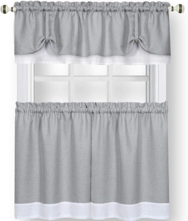 Darcy (Grey/White) Tier and Valance Window Curtain Set - 58 Inch Width, 24 Inch Length by Achim Home Decor