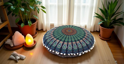 22 Inch CRAFT KALA Meditation Floor Pillows Cover Round Pillow Seating Hippie Decorative Adults Bohemian Mandala Circle