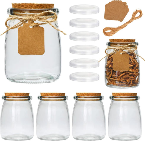 Brajttt Mini Yogurt Jars 6 Pack, 7 oz Glass Favor Jars with Cork