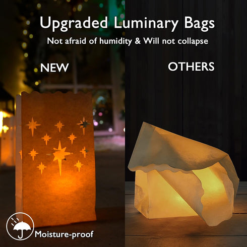 Homemory Upgraded White Luminary Bags, Moisture-Proof Candle Bags with Stars Design for Wedding, Party, Christmas