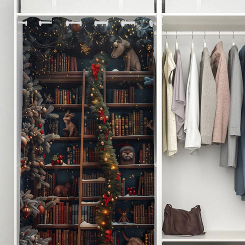 WUMINMIN 1 34" 80" Christmas Bookshelf Door Curtain for Doorway, Fantasy Library Books Room Darkening Curtain