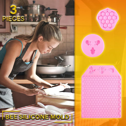 3 Packs 7 Cavity Bumble Bee Silicone Mold, Honeycomb Bees Chocolate Molds for Baking (Honeycomb Bee)