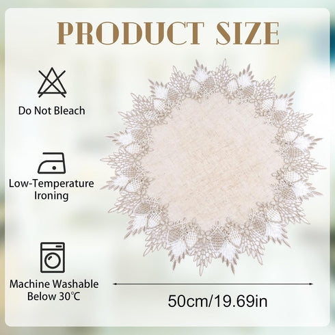 Doily,20 20in Kitchen50 50cm Polyester Round * Beige Table Cover with Lace Trim, Coffee Table Topper Table Decor