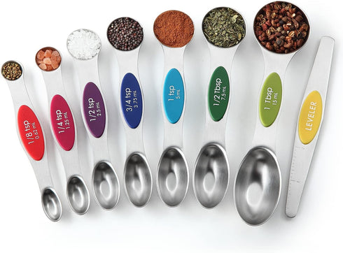 Spring Chef Stainless Steel Magnetic Measuring Spoons Set, Heavy Duty Metal Kitchen Essentials, Set of 8.