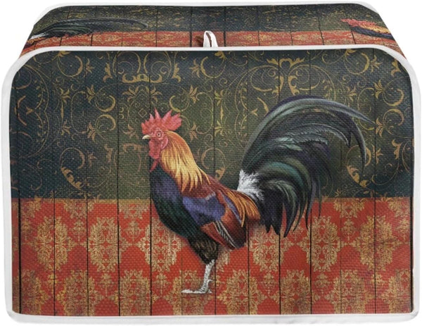 Vintage Rooster 2 Slice Toaster Covers for Kitchen, Washable Bread Maker Cover, Decorative Dust Protection, Red/Black