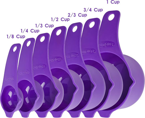 Plastic Measuring Cups and Spoons Set, 15 Pieces, 7 Dry & Liquid Measuring Cups, 7 Spice Spoons with Leveler