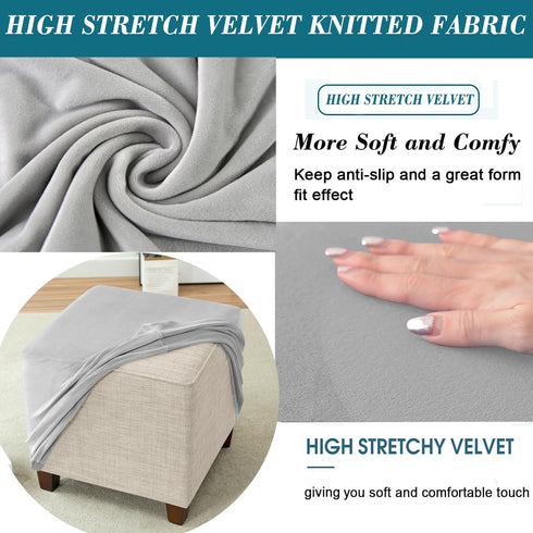 HFCNMY 20230624XZFXDT-10 Ottoman Cover Square,Stretch Velvet Square Thick Slipcover Washable Storage Foot Stool