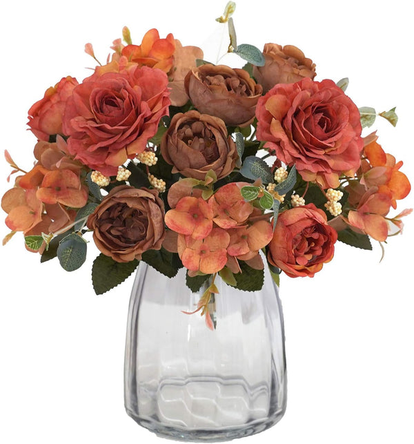 Artificial Flowers, Fake Peony Silk Flowers Hydrangea Bouquet Decor, Faux Camellia for Home Living Room Centerpieces