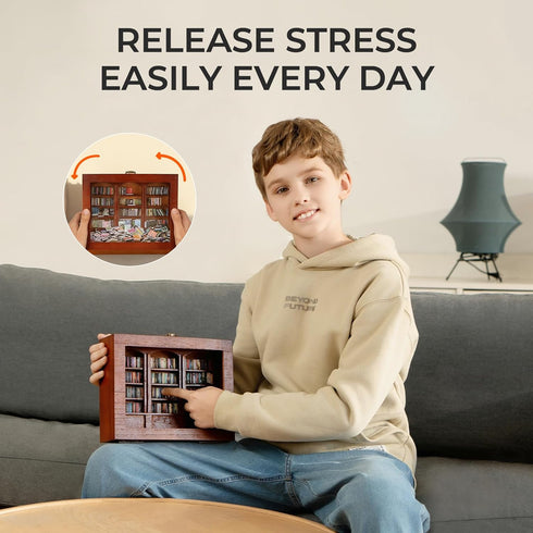 Anxiety Bookshelf | Miniature Book Matchbox Display Cabinet, Wooden Creative Ornaments, Stress-Relieving Gifts