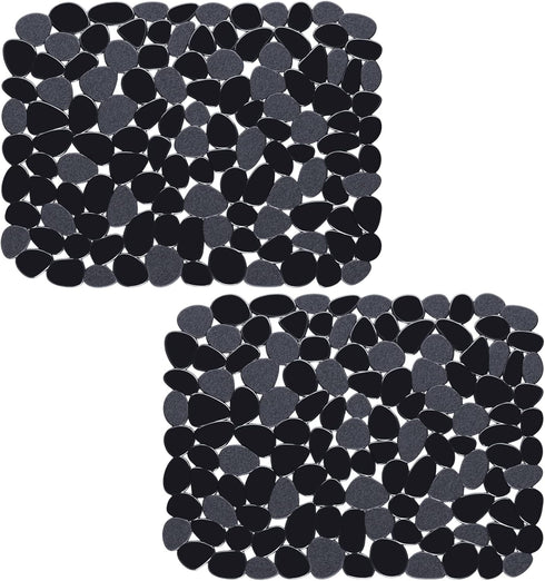 Bligli Pebble Sink Mat for Stainless Steel/Ceramic Sinks, 2 Pack, PVC Sink Protectors, 15.7 x 11.8 inch, Black