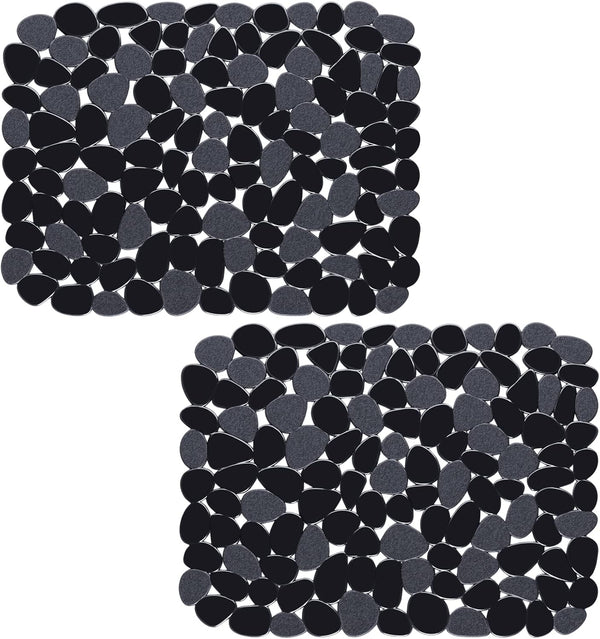 Bligli Pebble Sink Mat for Stainless Steel/Ceramic Sinks, 2 Pack, PVC Sink Protectors, 15.7 x 11.8 inch, Black