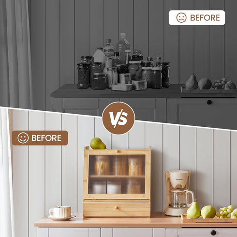2-Tier Countertop YL21MB01 HOOBRO Bread Box, Bamboo Bread Box Storage Container with Drawer, Kitchen Food Storage Box