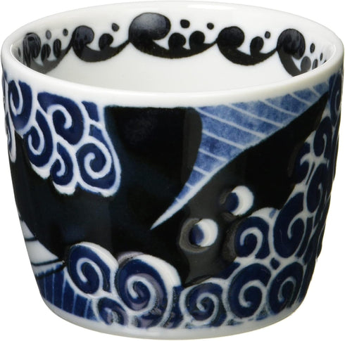 Minorutouki Mino Ware White Wave Whale Small Cups Set of 2, f3.35×H2.64in, 6.29oz, Made in Japan