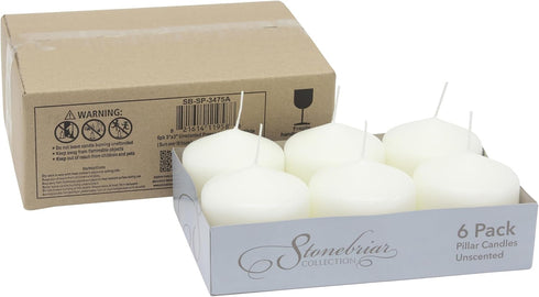 Stonebriar Unscented White Tall Pillar Candles, 18 Hour Burning, 3" X 3", 6 Count for Decor