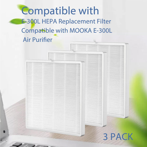 E-300L True HEPA Replacement Filter for MOOKA Air Cleaner Purifier - 2 Pack for Large Room