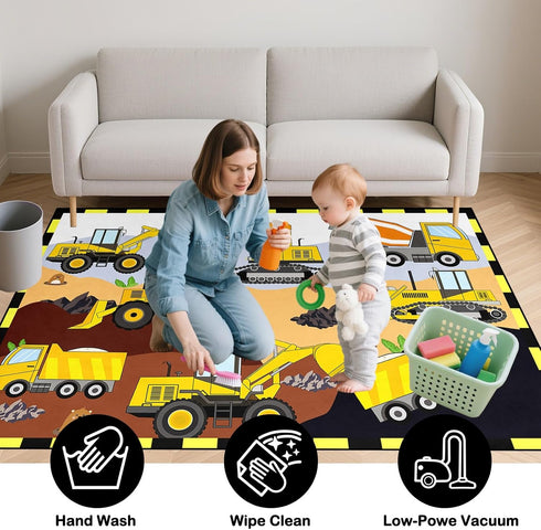 2x3 Construction Rugs for Boys Room Feet, Play Rug for Cars and Trucks Car Mat for Kids Floor Carpet for Indoor