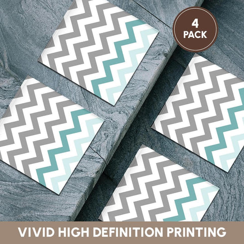 3dRose cst_179811_3 Set of 4 Ceramic Tile Coasters - Grey Chevron with Mint Turquoise Zig Zag Accent