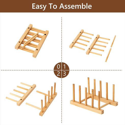 HBlife 2pcs Bamboo Dish Plate Bowl Cup Book Pot Lid Drying Rack Stand, Kitchen Organizer