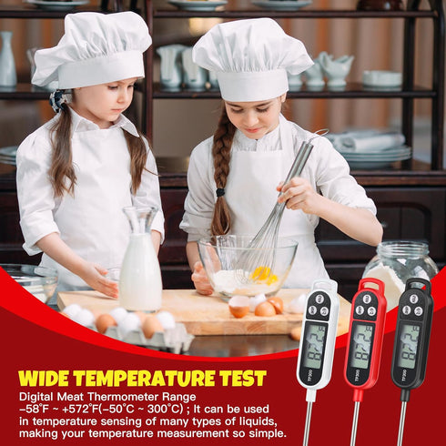 6 Pcs Instant Read Meat Thermometer with Long Probe, Waterproof Digital Thermometer for Kitchen Cooking (Black, White,