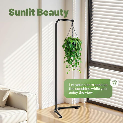 Zononoca Hanging Plant Stand Indoor, Corner Plant Stands for Indoor Plants, Black Metal Hanging Plant Holder